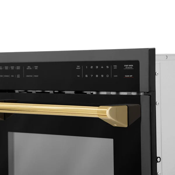 ZLINE Autograph Edition 24" Built-in Convection Microwave Oven in Black Stainless Steel with Gold Accents