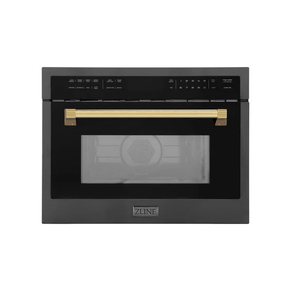 ZLINE Autograph Edition 24" Built-in Convection Microwave Oven in Black Stainless Steel with Gold Accents