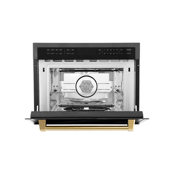 ZLINE Autograph Edition 24" Built-in Convection Microwave Oven in Black Stainless Steel with Gold Accents