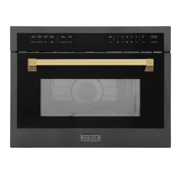 ZLINE Autograph Edition 24" Built-in Convection Microwave Oven in Black Stainless Steel with Gold Accents