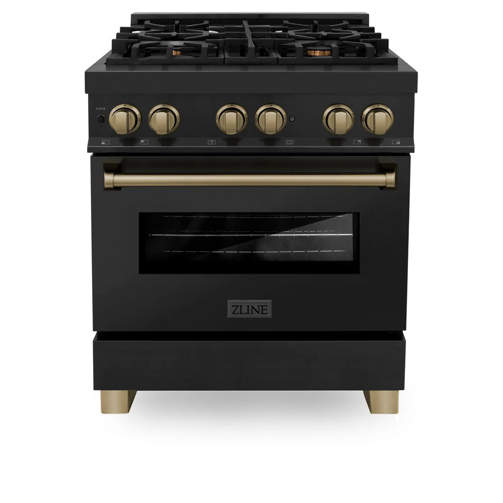 ZLINE Autograph Edition 30" 4.0 cu. ft. Dual Fuel Range with Gas Stove and Electric Oven in Black Stainless Steel