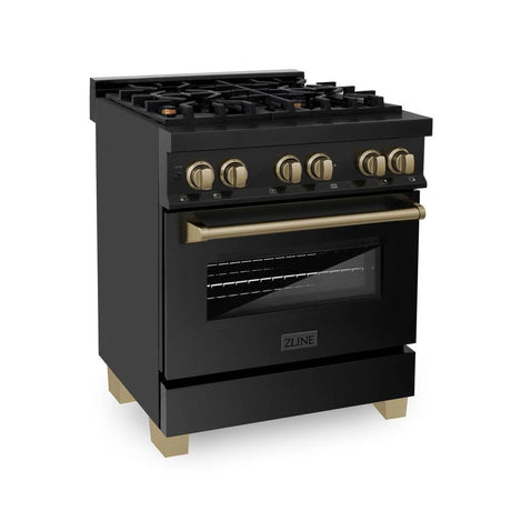 ZLINE Autograph Edition 30" 4.0 cu. ft. Dual Fuel Range with Gas Stove and Electric Oven in Black Stainless Steel