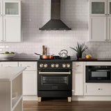 ZLINE 30" Autograph Edition Kitchen Package with Black Stainless Steel Dual Fuel Range and Range Hood with Gold Accents