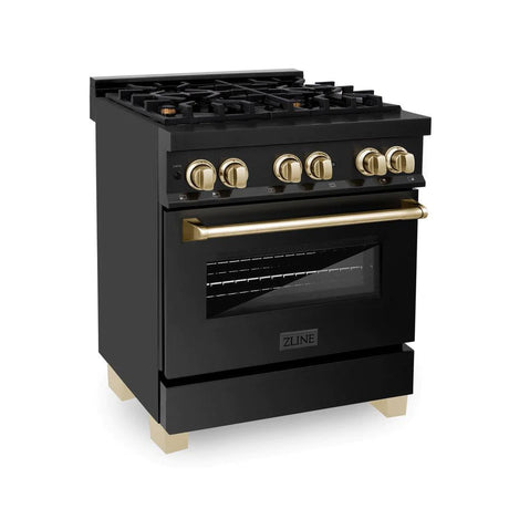 ZLINE Autograph Edition 30" 4.0 cu. ft. Dual Fuel Range with Gas Stove and Electric Oven in Black Stainless Steel