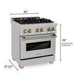 ZLINE Autograph Edition 30" 4.0 cu. ft. Dual Fuel Range with Gas Stove and Electric Oven in DuraSnow Stainless Steel