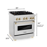 ZLINE Autograph Edition 30" 4.0 cu. ft. Dual Fuel Range with Gas Stove and Electric Oven in DuraSnow Stainless Steel