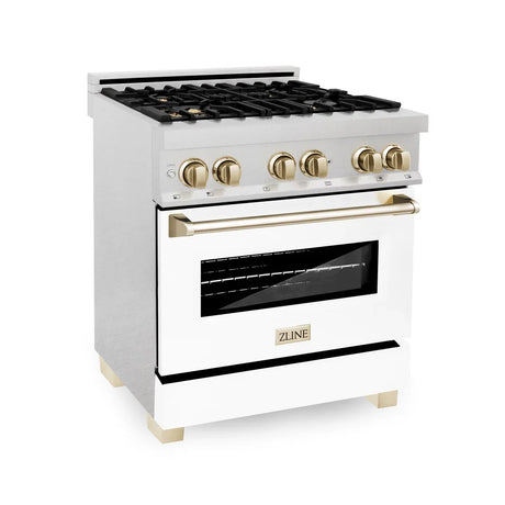 ZLINE Autograph Edition 30" 4.0 cu. ft. Dual Fuel Range with Gas Stove and Electric Oven in DuraSnow Stainless Steel with White Matte Door