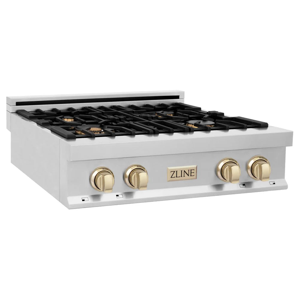 ZLINE Autograph Edition 30" Porcelain Rangetop with 4 Gas Burners in Stainless Steel