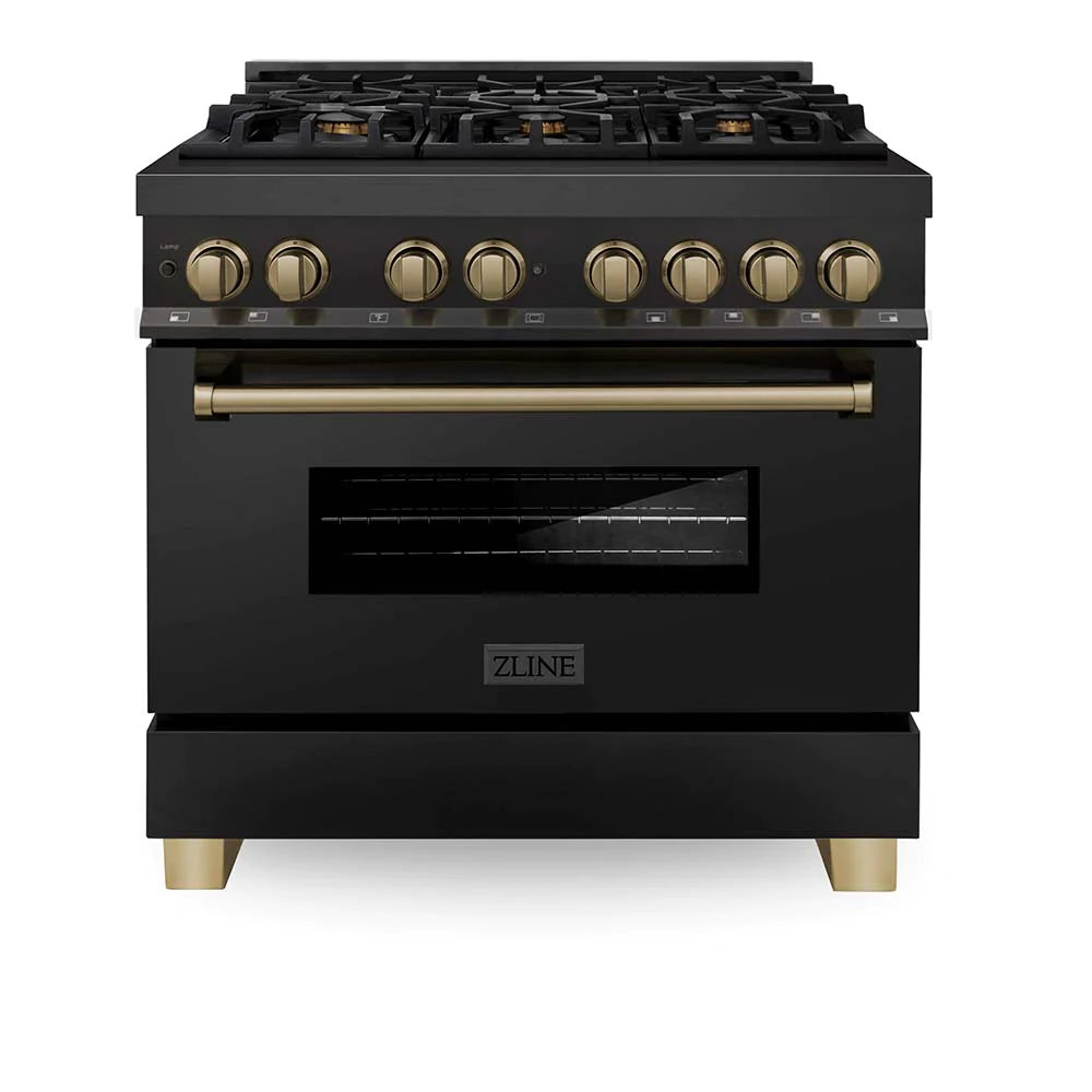 ZLINE Autograph Edition 36" 4.6 cu. ft. Dual Fuel Range with Gas Stove and Electric Oven in Black Stainless Steel