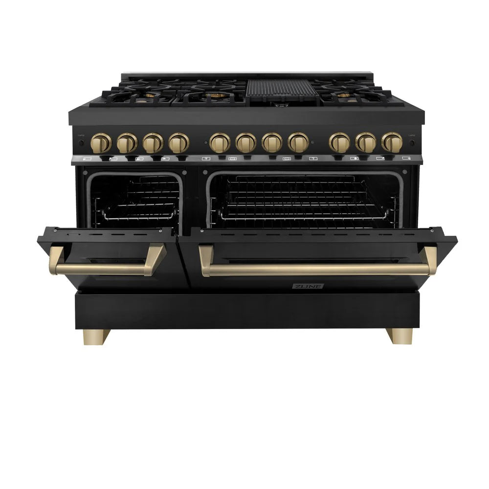 ZLINE Autograph Edition 48" 6.0 cu. ft. Dual Fuel Range with Gas Stove and Electric Oven in Black Stainless Steel