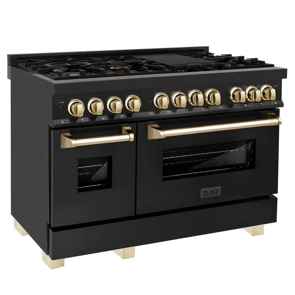 ZLINE Autograph Edition 48" 6.0 cu. ft. Dual Fuel Range with Gas Stove and Electric Oven in Black Stainless Steel