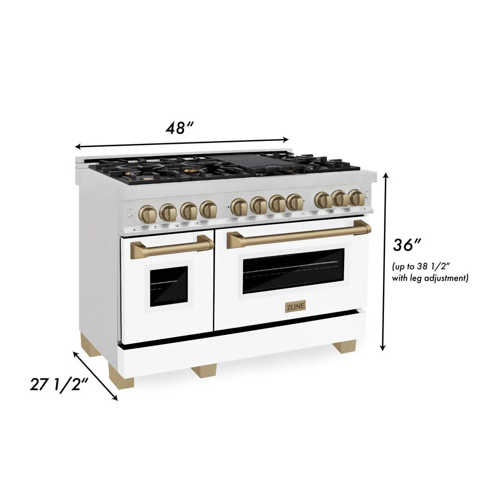 ZLINE Autograph Edition 48" 6.0 cu. ft. Dual Fuel Range with Gas Stove and Electric Oven in DuraSnow Stainless Steel with White Matte Door