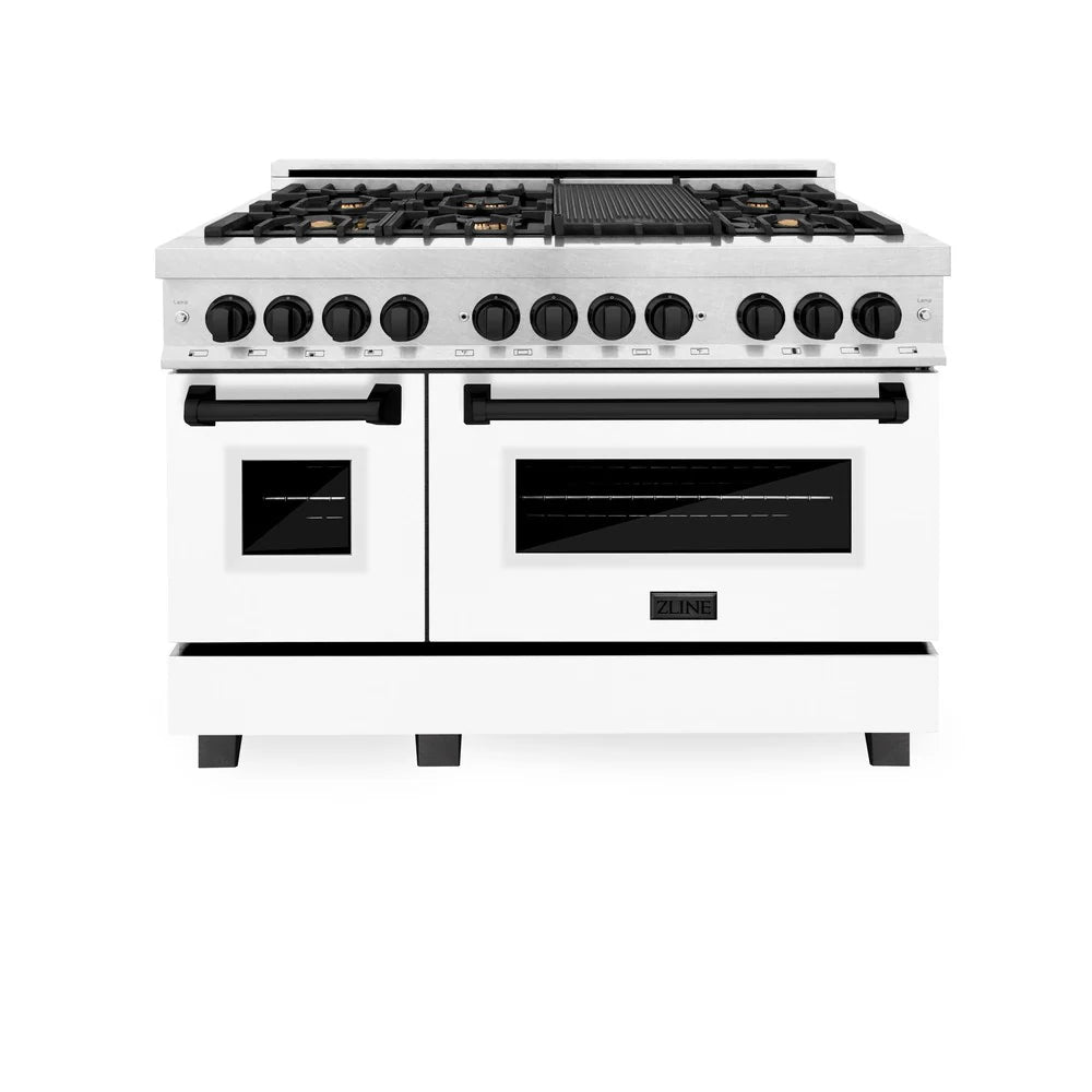 ZLINE Autograph Edition 48" 6.0 cu. ft. Dual Fuel Range with Gas Stove and Electric Oven in DuraSnow Stainless Steel with White Matte Door