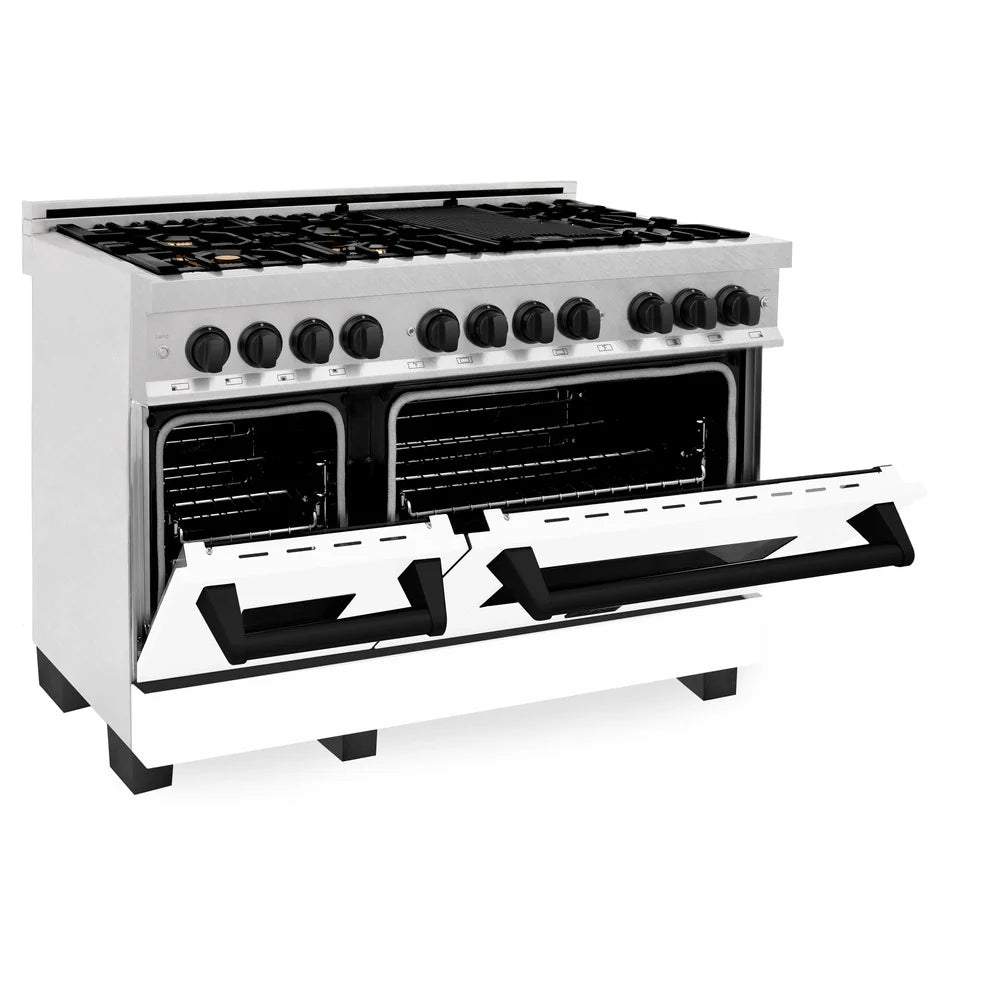 ZLINE Autograph Edition 48" 6.0 cu. ft. Dual Fuel Range with Gas Stove and Electric Oven in DuraSnow Stainless Steel with White Matte Door