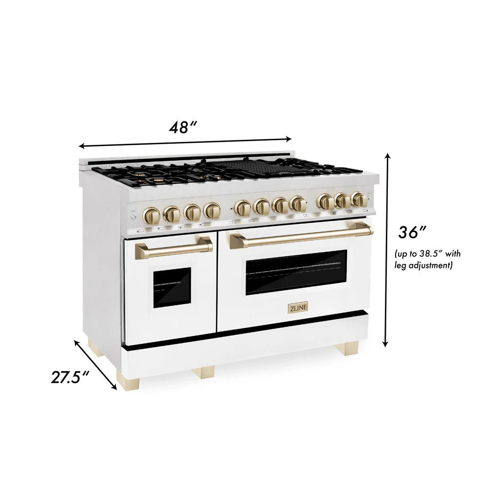 ZLINE Autograph Edition 48" 6.0 cu. ft. Dual Fuel Range with Gas Stove and Electric Oven in DuraSnow Stainless Steel with White Matte Door