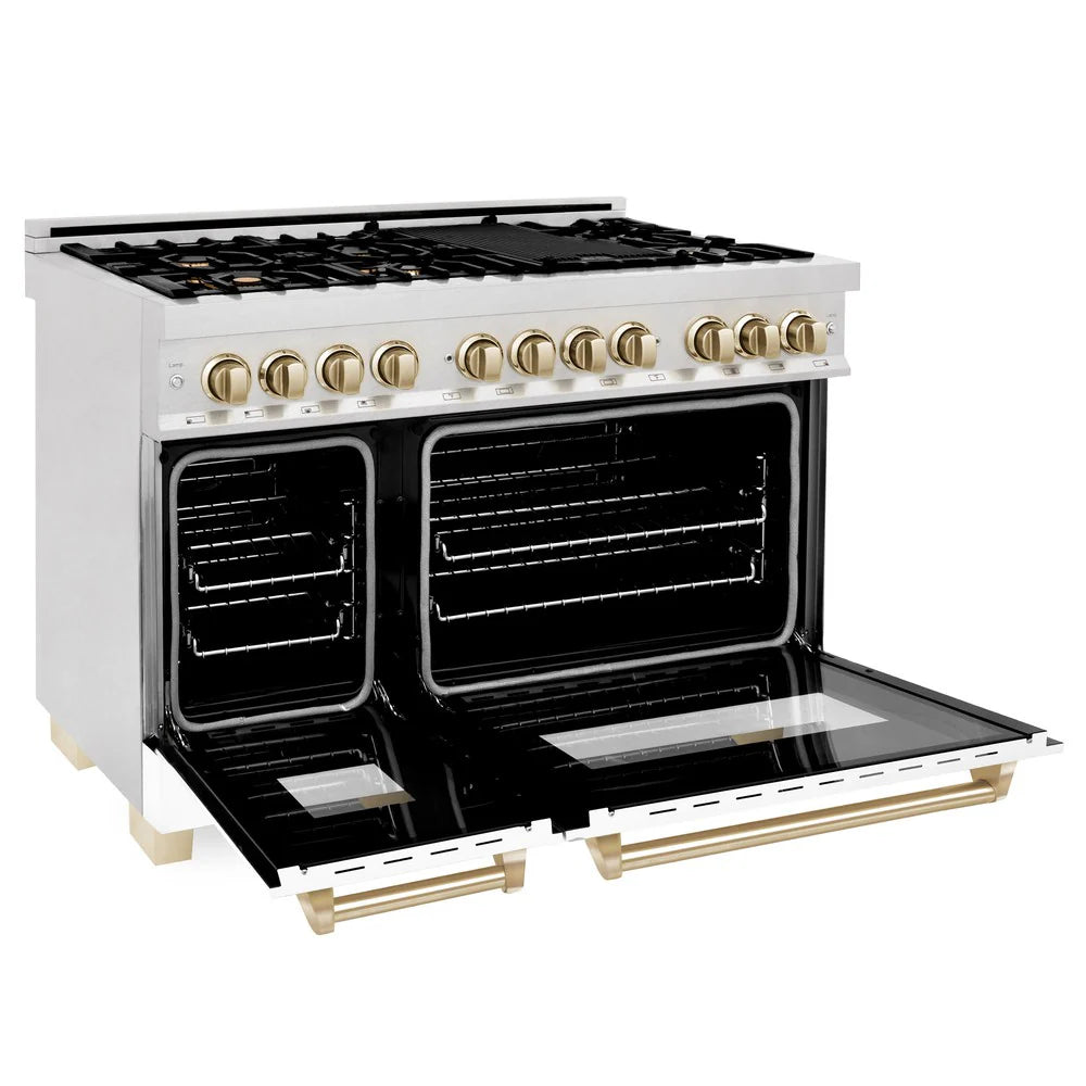 ZLINE Autograph Edition 48" 6.0 cu. ft. Dual Fuel Range with Gas Stove and Electric Oven in DuraSnow Stainless Steel with White Matte Door