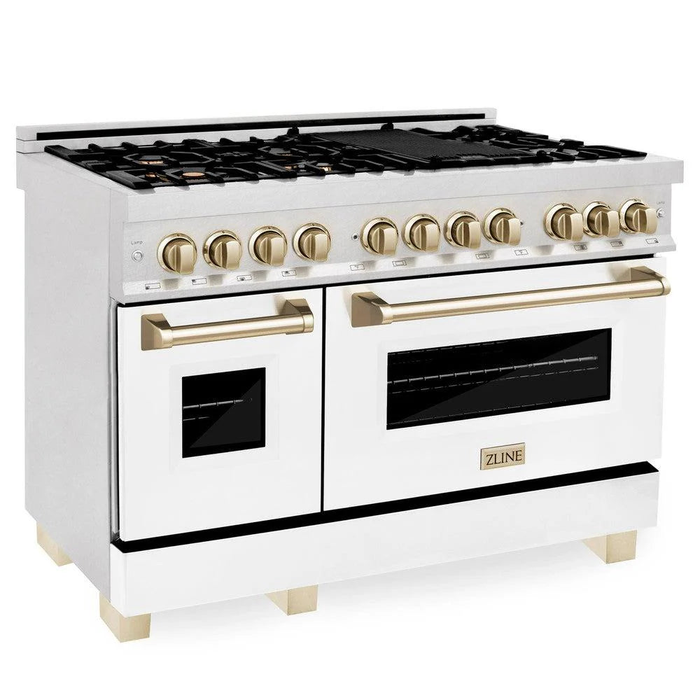 ZLINE Autograph Edition 48" 6.0 cu. ft. Dual Fuel Range with Gas Stove and Electric Oven in DuraSnow Stainless Steel with White Matte Door