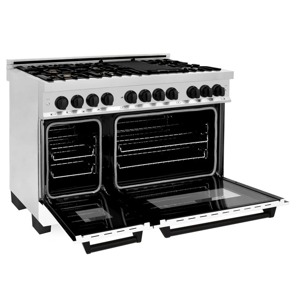 ZLINE Autograph Edition 48" 6.0 cu. ft. Dual Fuel Range with Gas Stove and Electric Oven in Stainless Steel with White Matte Door