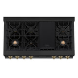 ZLINE Autograph Edition 48" Porcelain Rangetop with 7 Gas Burners in Black Stainless Steel