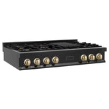 ZLINE Autograph Edition 48" Porcelain Rangetop with 7 Gas Burners in Black Stainless Steel