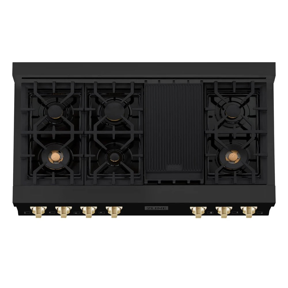 ZLINE Autograph Edition 48" Porcelain Rangetop with 7 Gas Burners in Black Stainless Steel