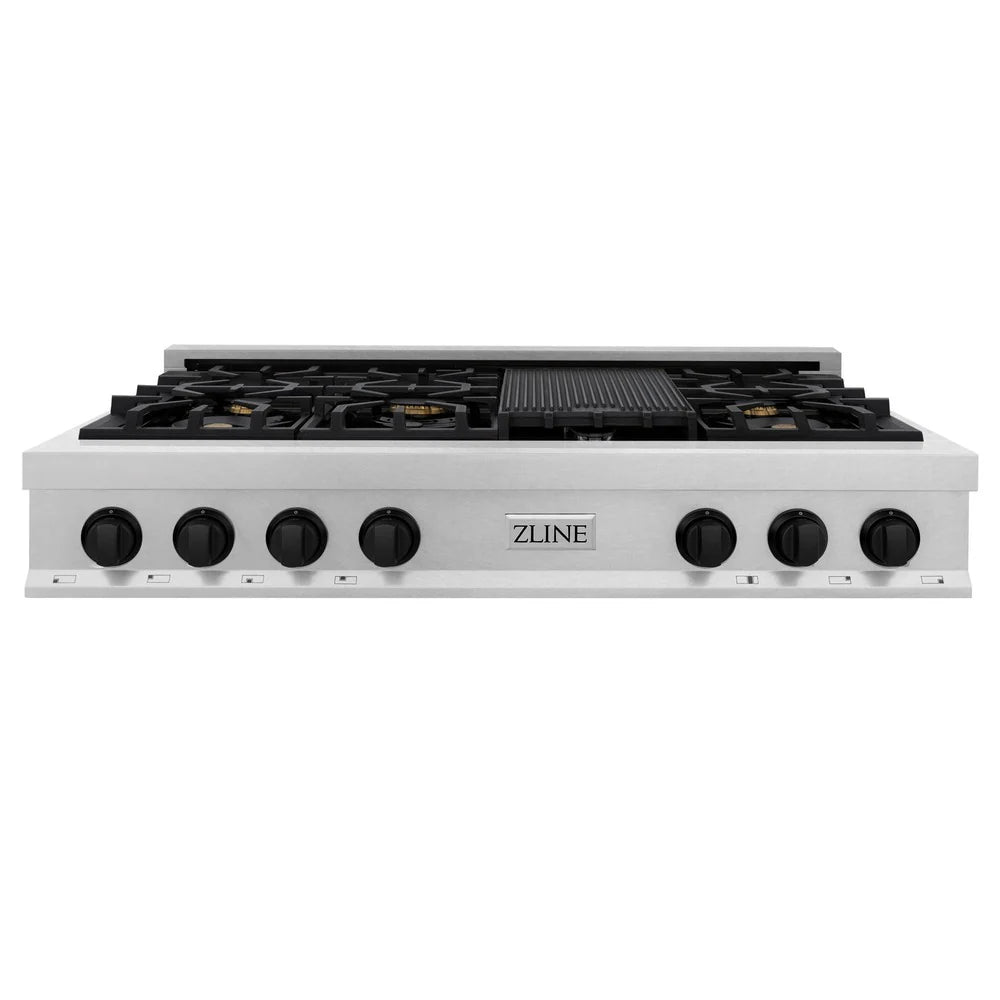 ZLINE Autograph Edition 48" Porcelain Rangetop with 7 Gas Burners in DuraSnow Stainless Steel