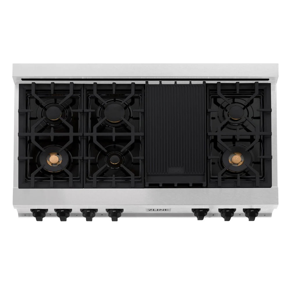 ZLINE Autograph Edition 48" Porcelain Rangetop with 7 Gas Burners in DuraSnow Stainless Steel