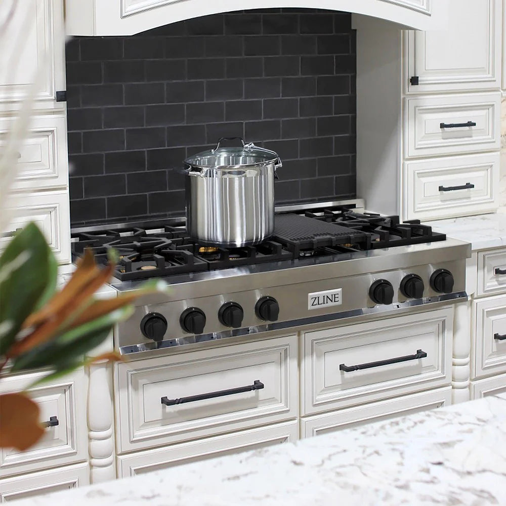 ZLINE Autograph Edition 48" Porcelain Rangetop with 7 Gas Burners in Stainless Steel