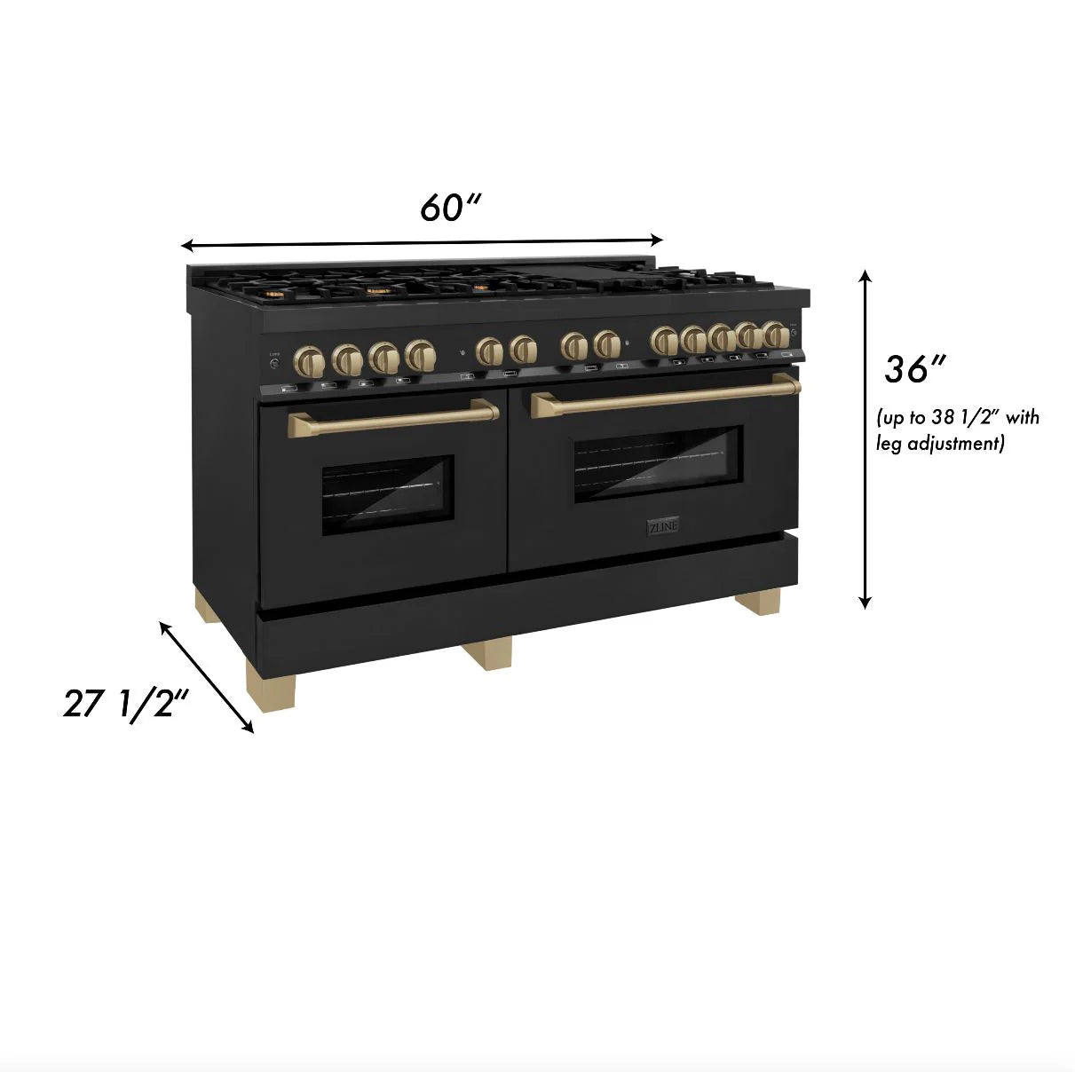 ZLINE Autograph Edition 60" 7.4 cu. ft. Dual Fuel Range with Gas Stove and Electric Oven in Black Stainless Steel