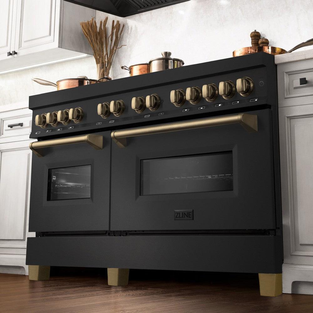 ZLINE Autograph Edition 60" 7.4 cu. ft. Dual Fuel Range with Gas Stove and Electric Oven in Black Stainless Steel