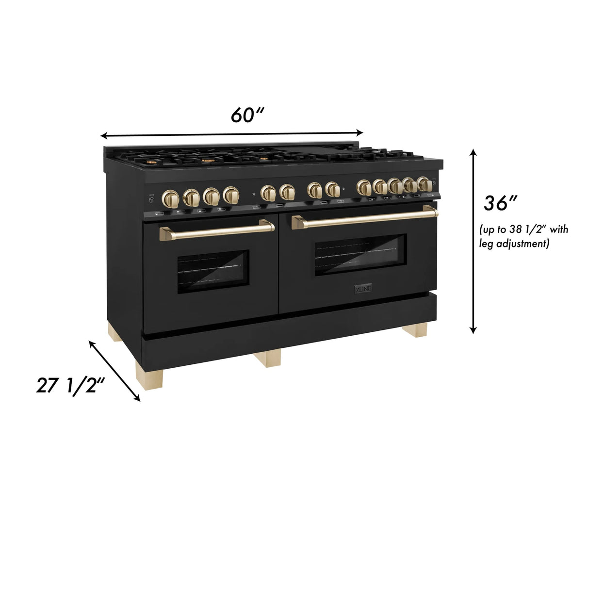 ZLINE Autograph Edition 60" 7.4 cu. ft. Dual Fuel Range with Gas Stove and Electric Oven in Black Stainless Steel