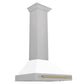 ZLINE Autograph 30" Convertible Satin Stainless Steel Wall Mount Range Hood with White Matte Shell and Champagne Bronze Handle, KB4SNZ-WM30-CB