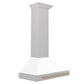 ZLINE Autograph 30" Convertible Satin Stainless Steel Wall Mount Range Hood with White Matte Shell and Champagne Bronze Handle, KB4SNZ-WM30-CB