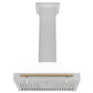 ZLINE Autograph 30" Convertible Satin Stainless Steel Wall Mount Range Hood with White Matte Shell and Champagne Bronze Handle, KB4SNZ-WM30-CB