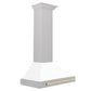 ZLINE Autograph 30" Convertible Satin Stainless Steel Wall Mount Range Hood with White Matte Shell and Polished Gold Handle, KB4SNZ-WM30-G