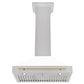 ZLINE Autograph 30" Convertible Satin Stainless Steel Wall Mount Range Hood with White Matte Shell and Polished Gold Handle, KB4SNZ-WM30-G