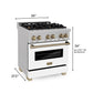 ZLINE Autograph 30" 4.0 cu. ft. Legacy Dual Fuel Range with 4 Burner Gas Cooktop and Electric Convection Oven in Satin Stainless Steel with White Matte Door and Champagne Bronze Accents, RASZ-WM-30-CB
