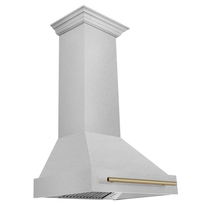 ZLINE Autograph 30" Satin Stainless Steel Wall Mount Range Hood with Champagne Bronze Handle, 8654SNZ-30-CB