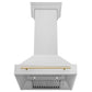 ZLINE Autograph 30" Satin Stainless Steel Wall Mount Range Hood with Polished Gold Handle, 8654SNZ-30-G