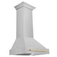 ZLINE Autograph 30" Satin Stainless Steel Wall Mount Range Hood with Polished Gold Handle, 8654SNZ-30-G
