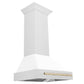 ZLINE Autograph 30" Satin Stainless Steel Wall Mount Range Hood with White Matte Shell and Polished Gold Handle, 8654SNZ-WM30-G