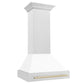ZLINE Autograph 30" Satin Stainless Steel Wall Mount Range Hood with White Matte Shell and Polished Gold Handle, 8654SNZ-WM30-G