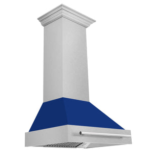 ZLINE 30" Satin Stainless Steel Wall Mount Range Hood with Blue Gloss Shell and Stainless Steel Handle, 8654SNX-BG30