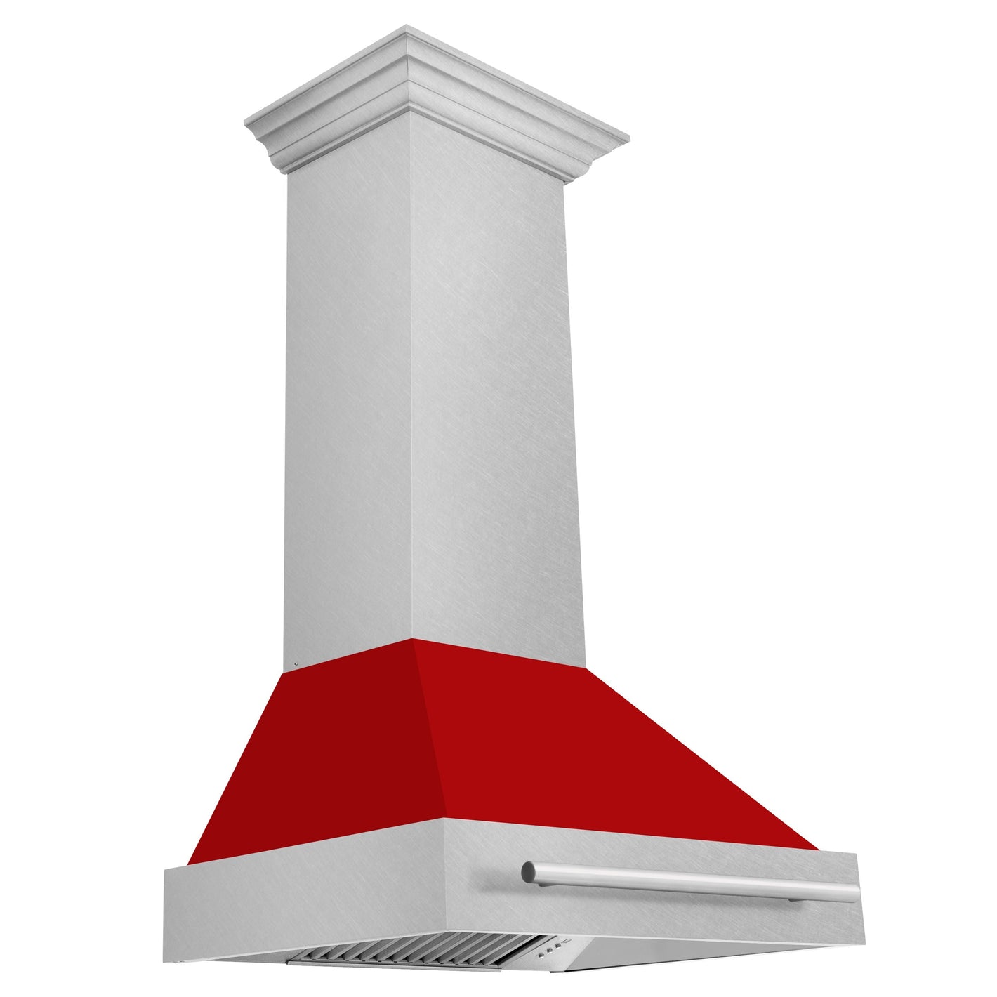 ZLINE 30" Satin Stainless Steel Wall Mount Range Hood with Red Matte Shell and Stainless Steel Handle, 8654SNX-RM-30