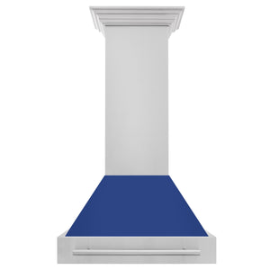 ZLINE 30 Inch Stainless Steel Range Hood with Blue Matte Shell and Stainless Steel Handle, 8654STX-BM-30