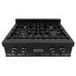 ZLINE Package - 30" Rangetop, Range Hood, Refrigerator, Double Wall Oven in Black Stainless