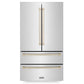 ZLINE Autograph Gold Package - 48" Rangetop, 48" Range Hood, Dishwasher, Refrigerator, Microwave Drawer, Wall Oven