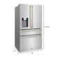 ZLINE Autograph Package - 48" Dual Fuel Range, Range Hood, Refrigerator with Water and Ice Dispenser, Microwave and Dishwasher in Stainless Steel with Gold Accents