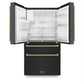 ZLINE Autograph Package - 36" Dual Fuel Range, Range Hood, Refrigerator with Water and Ice Dispenser, Microwave and Dishwasher in Black Stainless Steel with Bronze Accents