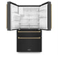 ZLINE Autograph Package - 48" Dual Fuel Range, Range Hood, Refrigerator with Water and Ice Dispenser, Microwave and Dishwasher in Black Stainless Steel with Bronze Accents